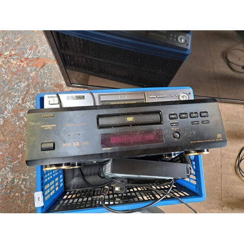 804 - Four items, one Denon DVD-2800 PCM audio technology/DVD player with remote control, one Sony DVP-S73... 