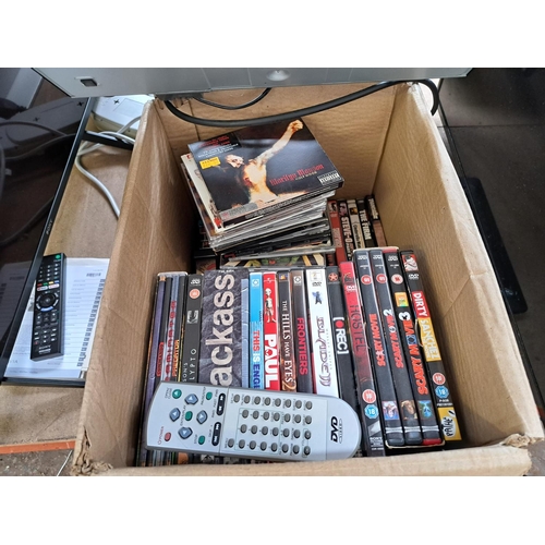 806 - Two items, one Panasonic DMR-EX768 HDD and DVD recorder and one box containing CDs and DVDs to inclu... 