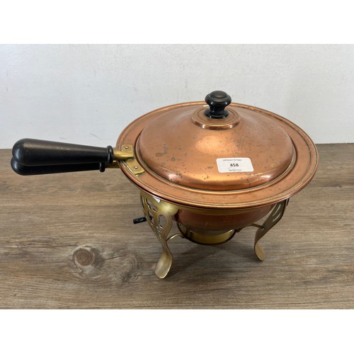 458 - A late 19th/early 20th century copper and brass chafing dish - approx. 30cm high