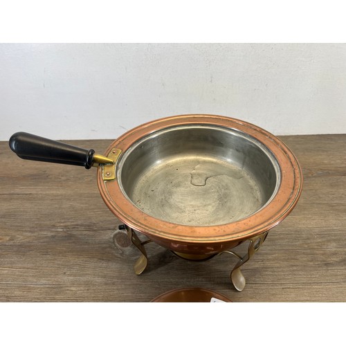 458 - A late 19th/early 20th century copper and brass chafing dish - approx. 30cm high