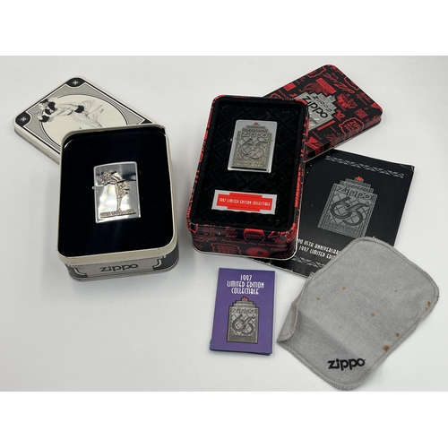 2023A - Two boxed Zippo windproof Commemorative cigarette lighters, one The Varga Girl and one 65th Annivers... 