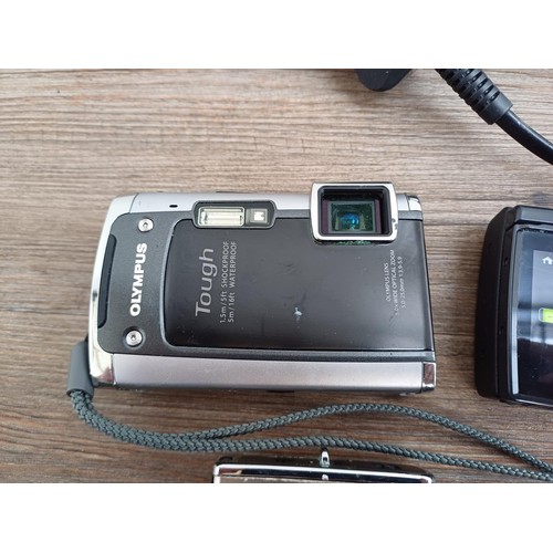 617 - Six Olympus shockproof and waterproof digital cameras, TG-850, TG-610, TG-1, TG-5, µ1030SW and TG-32... 