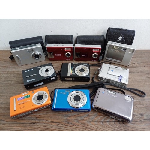 618 - Ten compact digital cameras to include Polaroid i1036 10mp, Praktica Luxmedia 6503 6.1mp, Konica Min... 