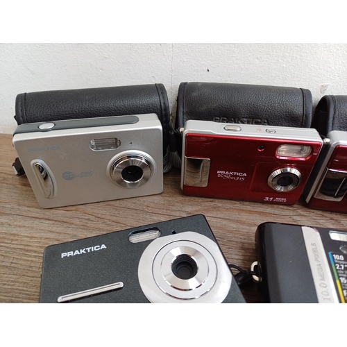 618 - Ten compact digital cameras to include Polaroid i1036 10mp, Praktica Luxmedia 6503 6.1mp, Konica Min... 