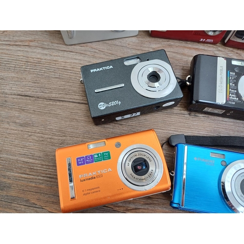 618 - Ten compact digital cameras to include Polaroid i1036 10mp, Praktica Luxmedia 6503 6.1mp, Konica Min... 