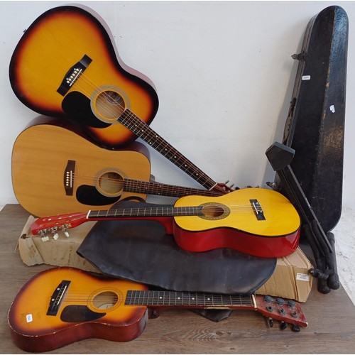 834 - Seven items to include 3RD Ave folk body steel strung acoustic guitar, Hohner Countryman dreadnought... 