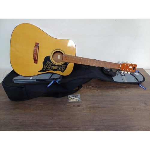 836 - An Original Gig Bag Company padded case containing vintage Kay K240 steel strung acoustic guitar wit... 