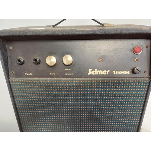 838 - Four items, one vintage Selmer 15SS amplifier, one MS-15G 15w guitar amplifier, one The Singing Mach... 