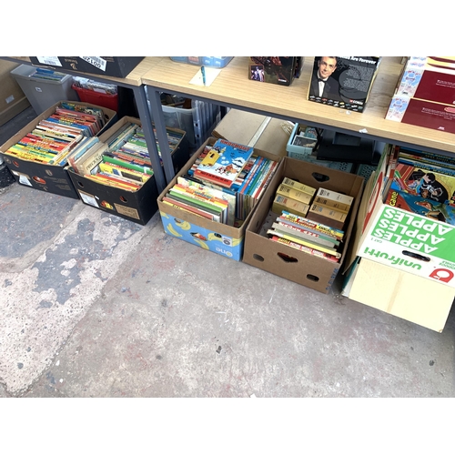 1038 - Six boxes containing a large collection of vintage annuals to include Dandy, Beano etc.