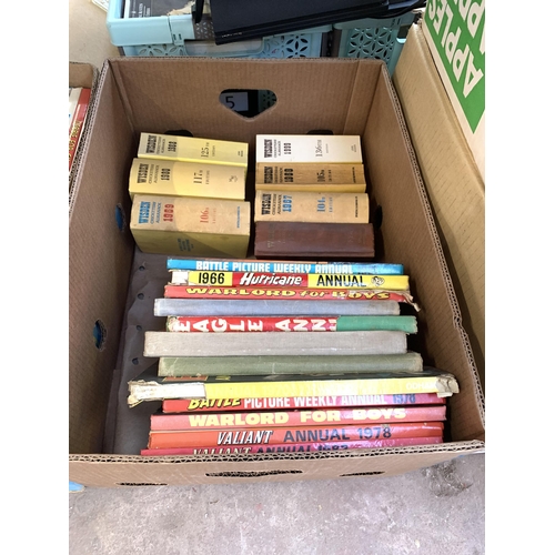 1038 - Six boxes containing a large collection of vintage annuals to include Dandy, Beano etc.