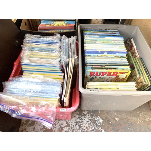 1040 - Two boxes containing a large collection of vintage annuals to include Rupert the Bear, The Beano, Da... 