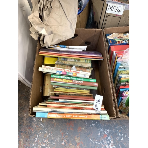 1058 - Eleven boxes containing postcards, sheet music, Ladybird books, Enid Blyton Noddy books etc.