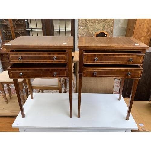 62 - A pair of Edwardian style inlaid mahogany two drawer bedside tables - approx. 67cm high x 48cm wide ... 