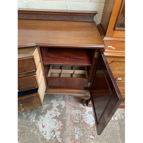 9 - An Edwardian carved mahogany bow fronted sideboard on cabriole supports - approx. 110cm high x 182cm... 