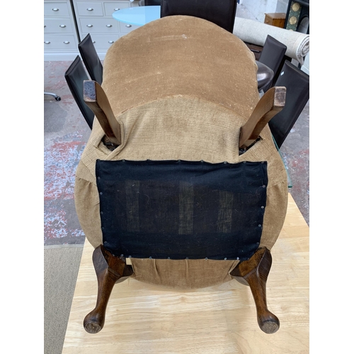 45 - A Victorian style fabric button back upholstered bedroom chair on cabriole supports - approx. 81cm h... 