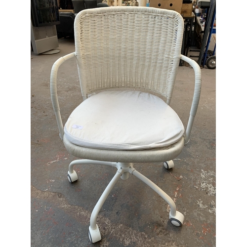 125 - An IKEA Gregor wicker and white metal desk chair