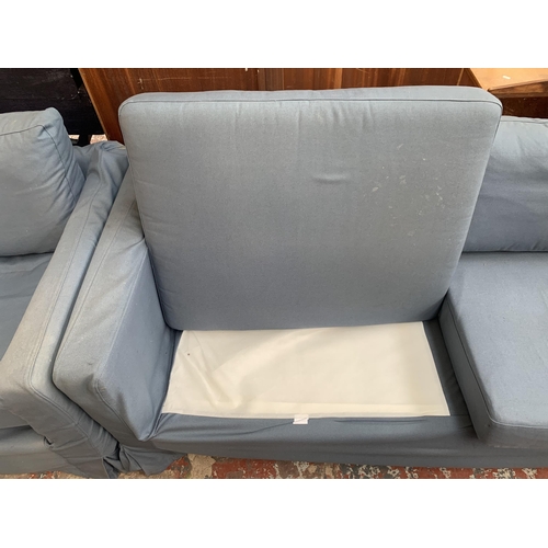 197 - An IKEA fabric upholstered three piece lounge suite with blue fabric removable covers