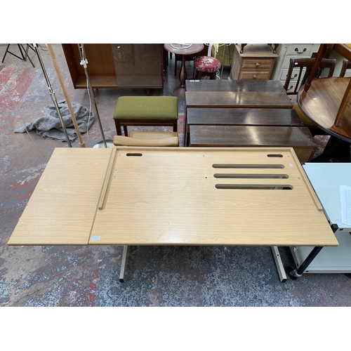 201 - An oak effect and white metal office desk