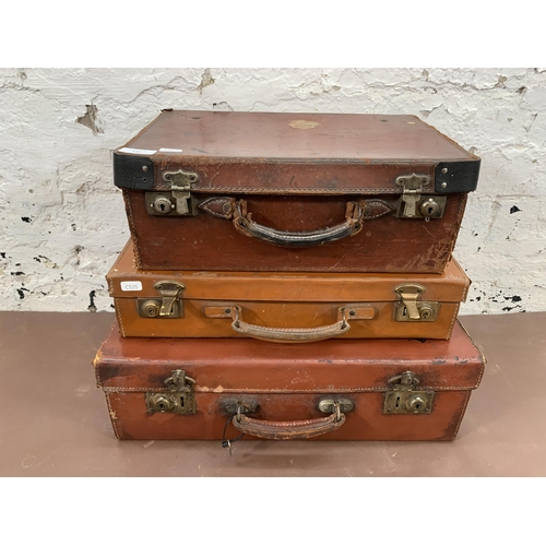 248 - Three vintage brown leather suit/briefcases - largest approx. 16cm high x 50cm wide x 30cm deep