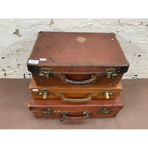 248 - Three vintage brown leather suit/briefcases - largest approx. 16cm high x 50cm wide x 30cm deep