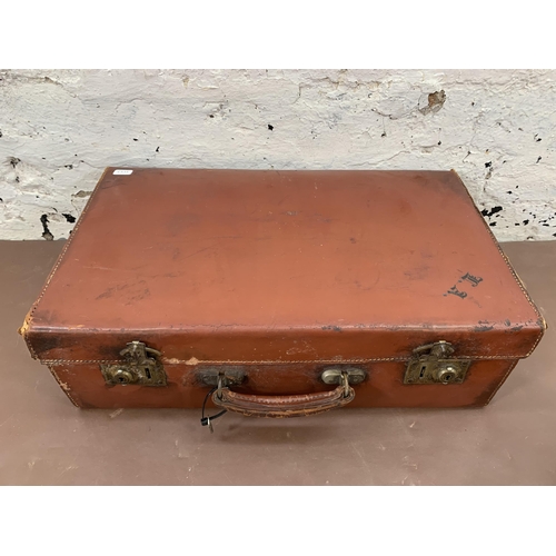 248 - Three vintage brown leather suit/briefcases - largest approx. 16cm high x 50cm wide x 30cm deep