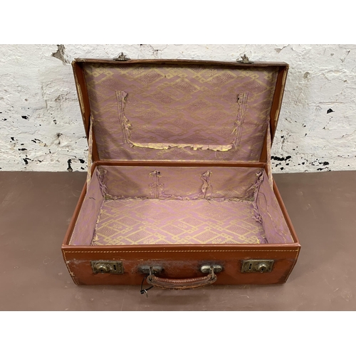 248 - Three vintage brown leather suit/briefcases - largest approx. 16cm high x 50cm wide x 30cm deep