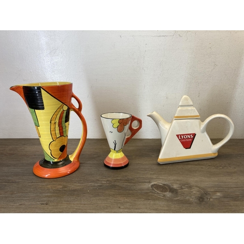 347 - Seven pieces of ceramics to include Art Deco Wadeheath Streamline 100 Series jug, Carlton Ware trian... 