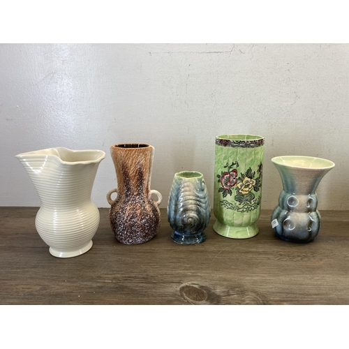 348 - Ten ceramic vases to include Sylvac 675, Beswick 1591 designed by Kathy Urbach, Oldcourt Ware etc.