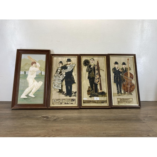 353 - Four framed ceramic tile wall plaques to include three Maw & Co. Ltd. Victorian style etc. - approx.... 