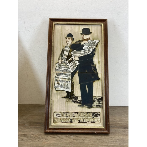 353 - Four framed ceramic tile wall plaques to include three Maw & Co. Ltd. Victorian style etc. - approx.... 