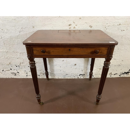 1 - An early 19th century Gillows of Lancaster mahogany chamber table with pen compartment, fluted suppo... 