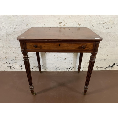 1 - An early 19th century Gillows of Lancaster mahogany chamber table with pen compartment, fluted suppo... 