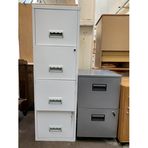 109 - Two metal office filing cabinets, one white four drawer and one grey two drawer