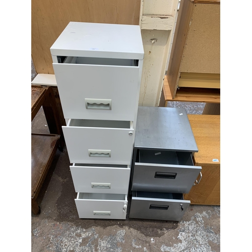 109 - Two metal office filing cabinets, one white four drawer and one grey two drawer