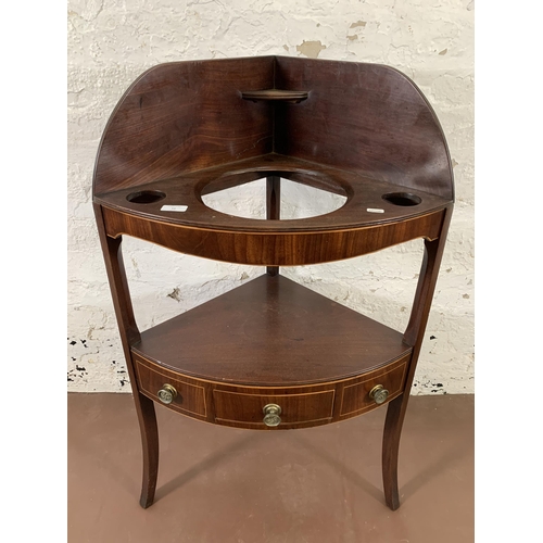 11 - A Georgian inlaid mahogany corner wash stand - approx. 99cm high x 60cm wide x 39cm deep