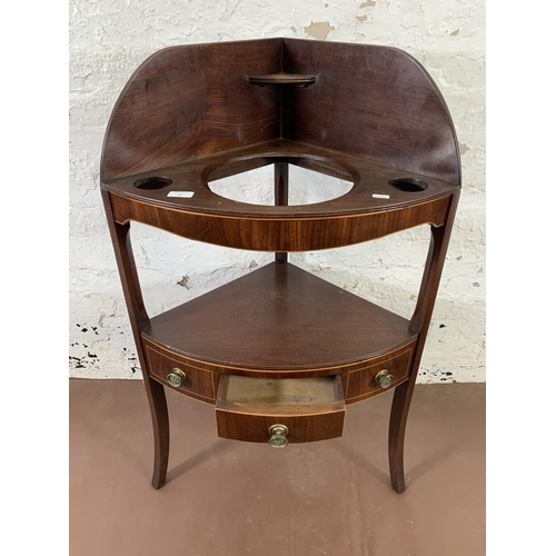 11 - A Georgian inlaid mahogany corner wash stand - approx. 99cm high x 60cm wide x 39cm deep