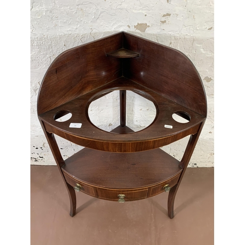 11 - A Georgian inlaid mahogany corner wash stand - approx. 99cm high x 60cm wide x 39cm deep