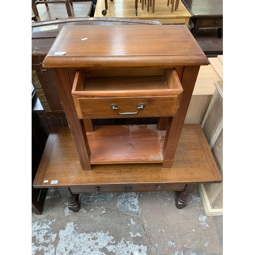 118 - A modern hardwood telephone table - approx. 75cm high x 60cm wide x 32cm deep