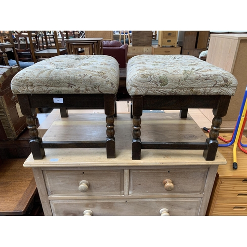 120 - A pair of mid/late 20th century beech and floral fabric upholstered stools