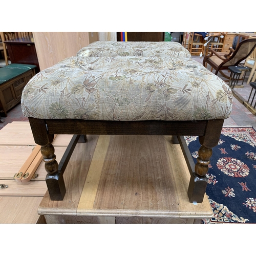 120 - A pair of mid/late 20th century beech and floral fabric upholstered stools