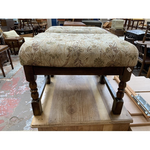 120 - A pair of mid/late 20th century beech and floral fabric upholstered stools