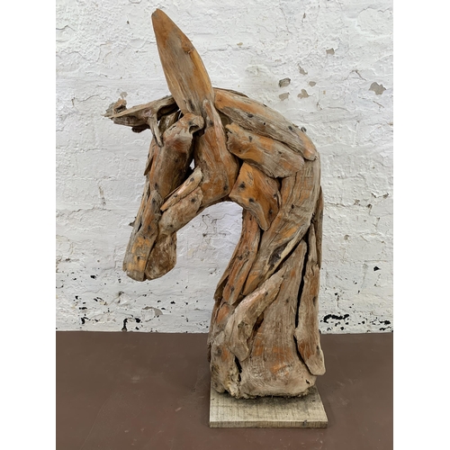 130 - A driftwood horse head sculpture - approx. 90cm high