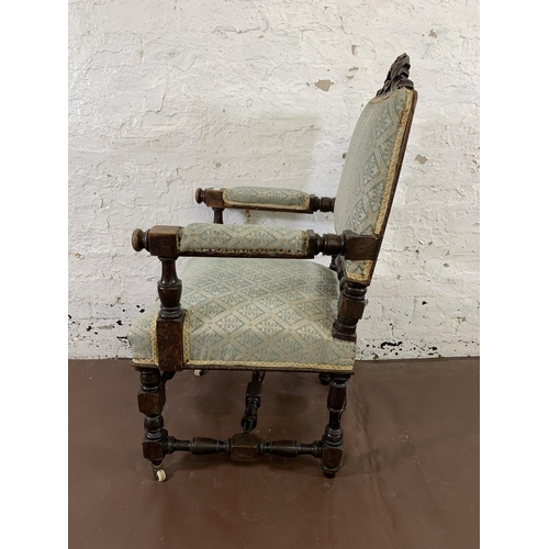 15 - Six 19th century carved oak and fabric upholstered dining chairs