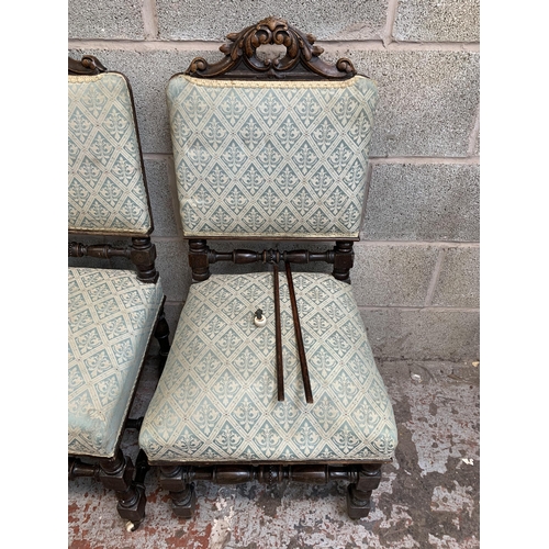 15 - Six 19th century carved oak and fabric upholstered dining chairs