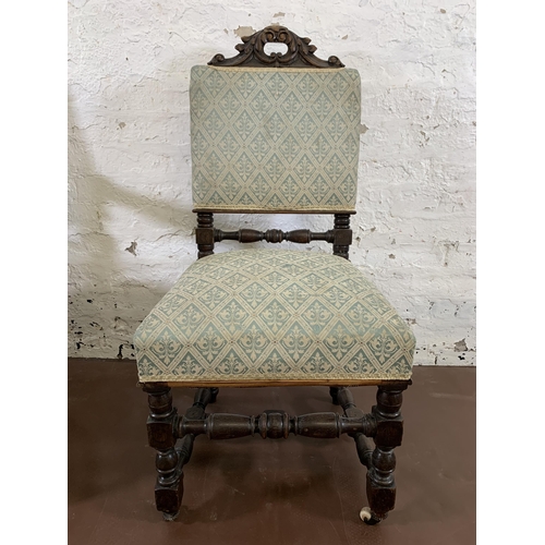 15 - Six 19th century carved oak and fabric upholstered dining chairs