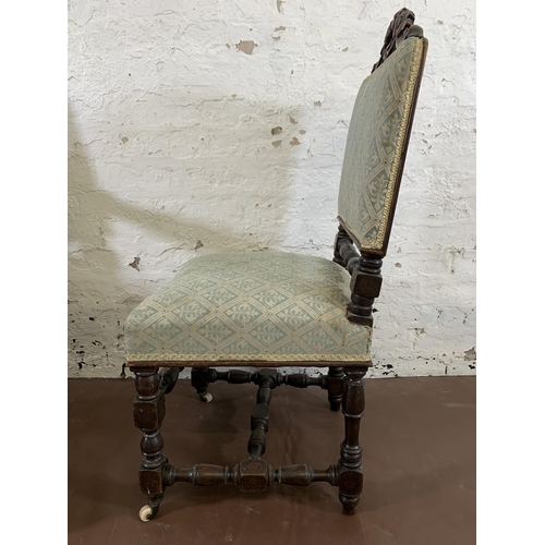 15 - Six 19th century carved oak and fabric upholstered dining chairs