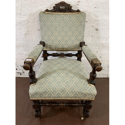 15 - Six 19th century carved oak and fabric upholstered dining chairs