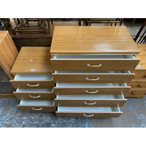 165 - A mid/late 20th century teak effect chest of drawers and bedside chest of drawers