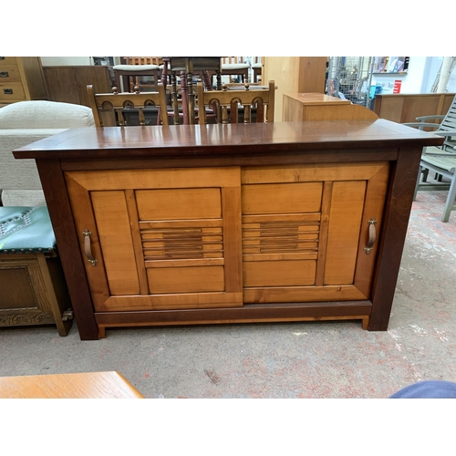 188 - An Ernest Menard mahogany and cherry wood sideboard with two sliding doors - approx. 90cm high  x 15... 