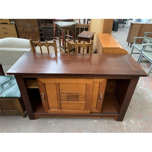 188 - An Ernest Menard mahogany and cherry wood sideboard with two sliding doors - approx. 90cm high  x 15... 